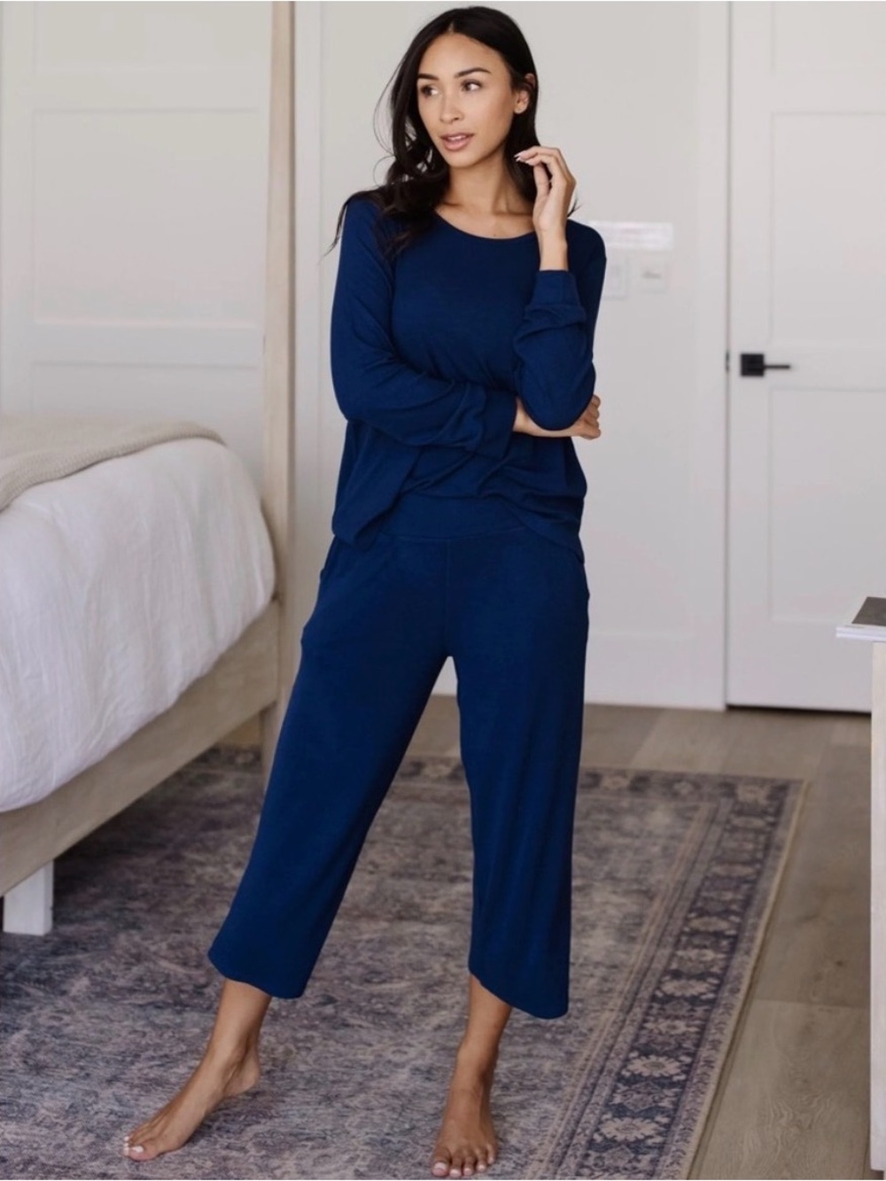 Cozy Earth Rib Knit Bamboo Lounge Capri - Navy Blue